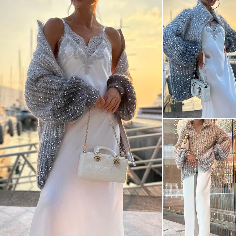 Tröja i stickad kvalitet med enhetliga paljetter